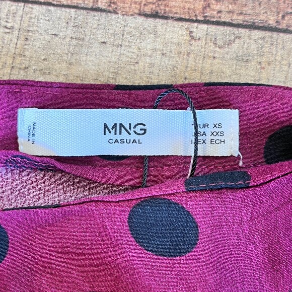 MNG Mango NEW Burgundy Black Polka Dot Faux Wrap Mini Skirt XS - Picture 6 of 11
